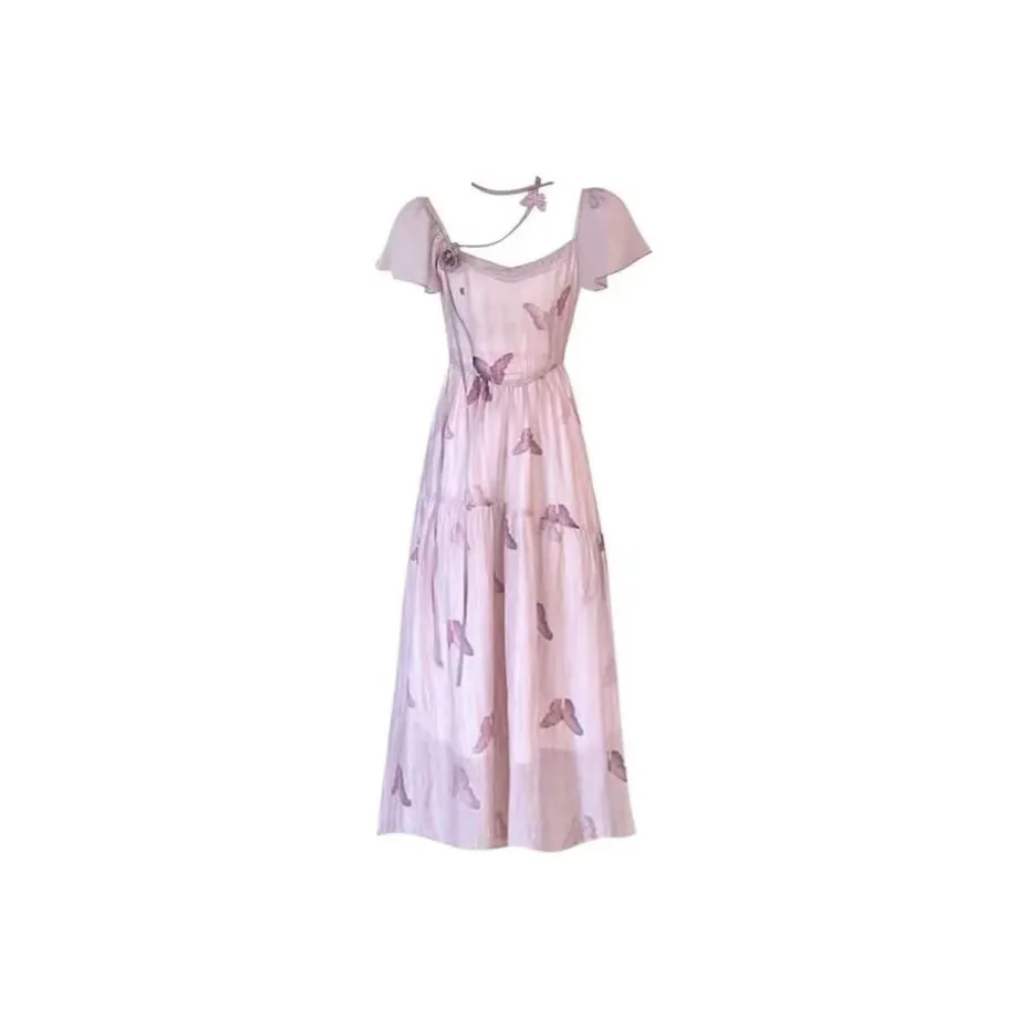 Lookinto Короткий рукав платье женское для танцев платье с бабочкой