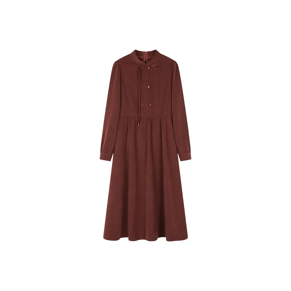 PLAY BUSH Long Sleeved Dresses Women's Burgundy
