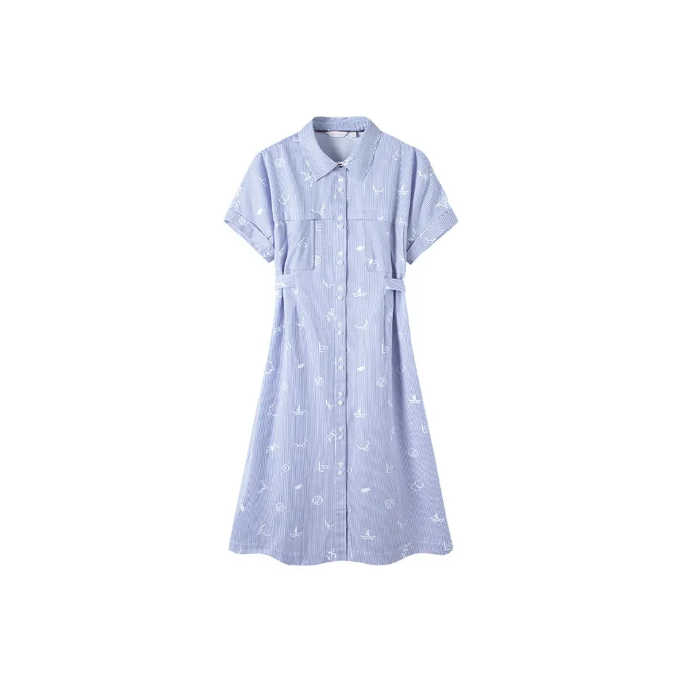 NAVIGARE Короткий рукав Платье Женское Бонди-синий Белый