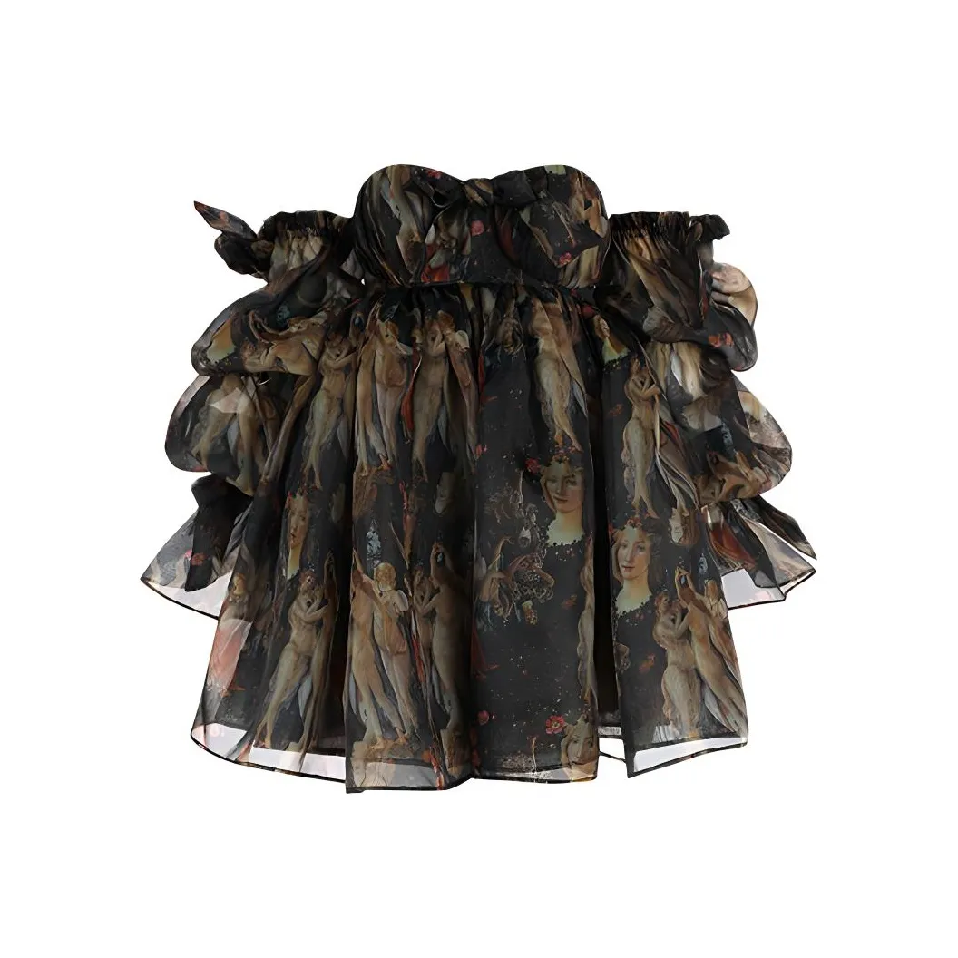 Selkie Collection FW24 Long-Sleeved Dresses Women's Black Background Vintage Gods' Garden Print