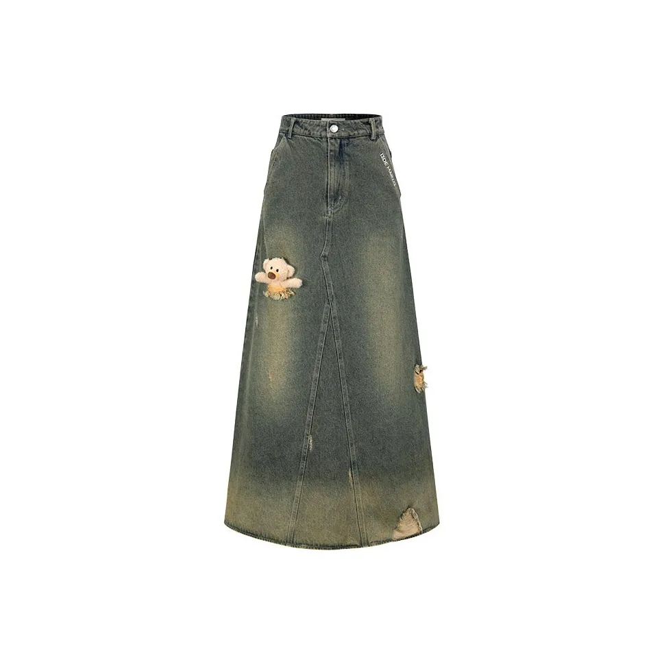 13 DEMARZO Denim Long Skirts Women's Washed Green