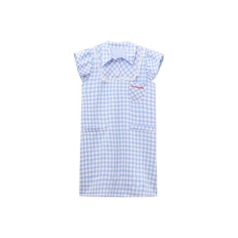 MIMOSA CHUR Короткий рукав Платье Женское Синие клетка