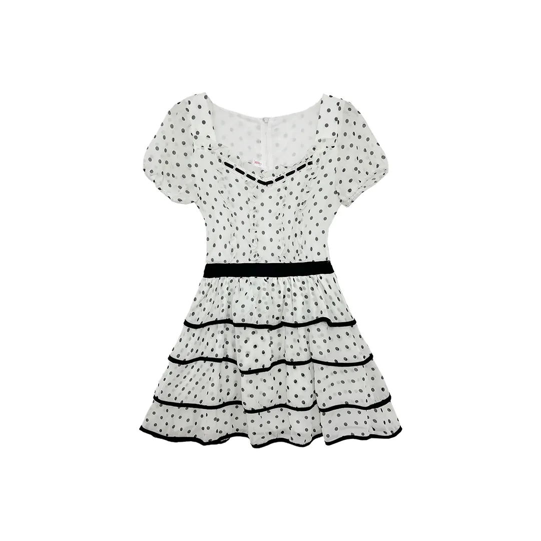 Icicofficial Короткий рукав платье женское с гороховым узором