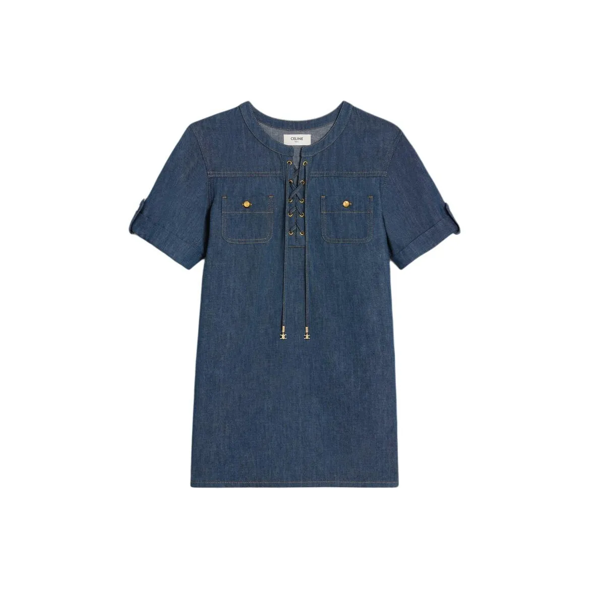 CELINE Mini Dress In Dark Ocean Wash Denim