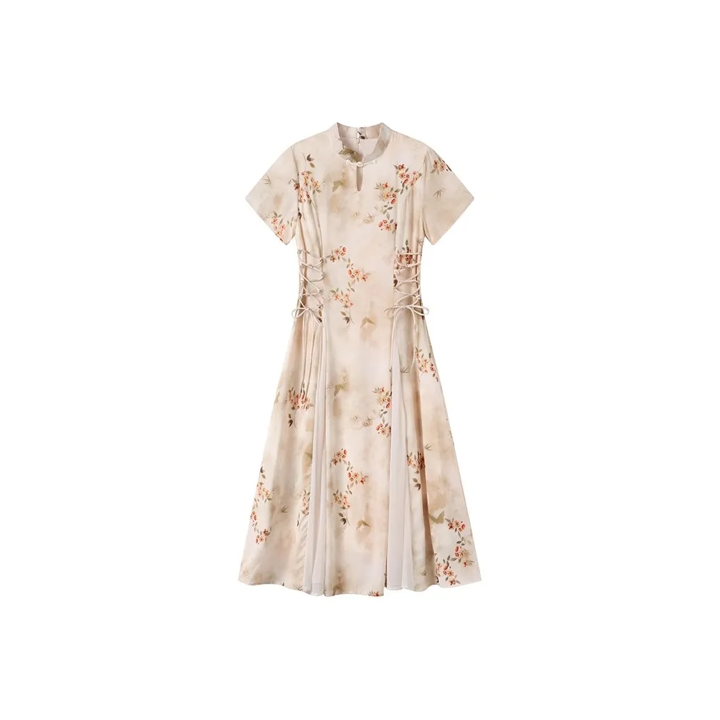 GULIANFEI Короткий рукав Платье Женское Золото Нефрит