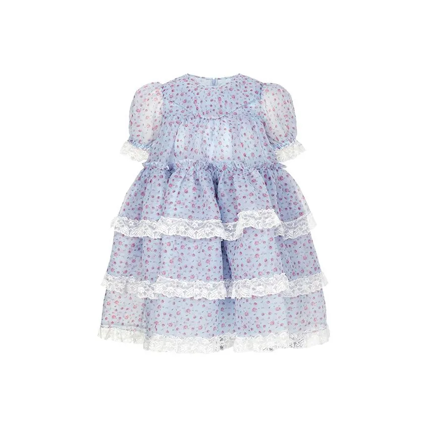 Selkie Short-Sleeved Dresses Women's Light Blue Vintage Rose Floral