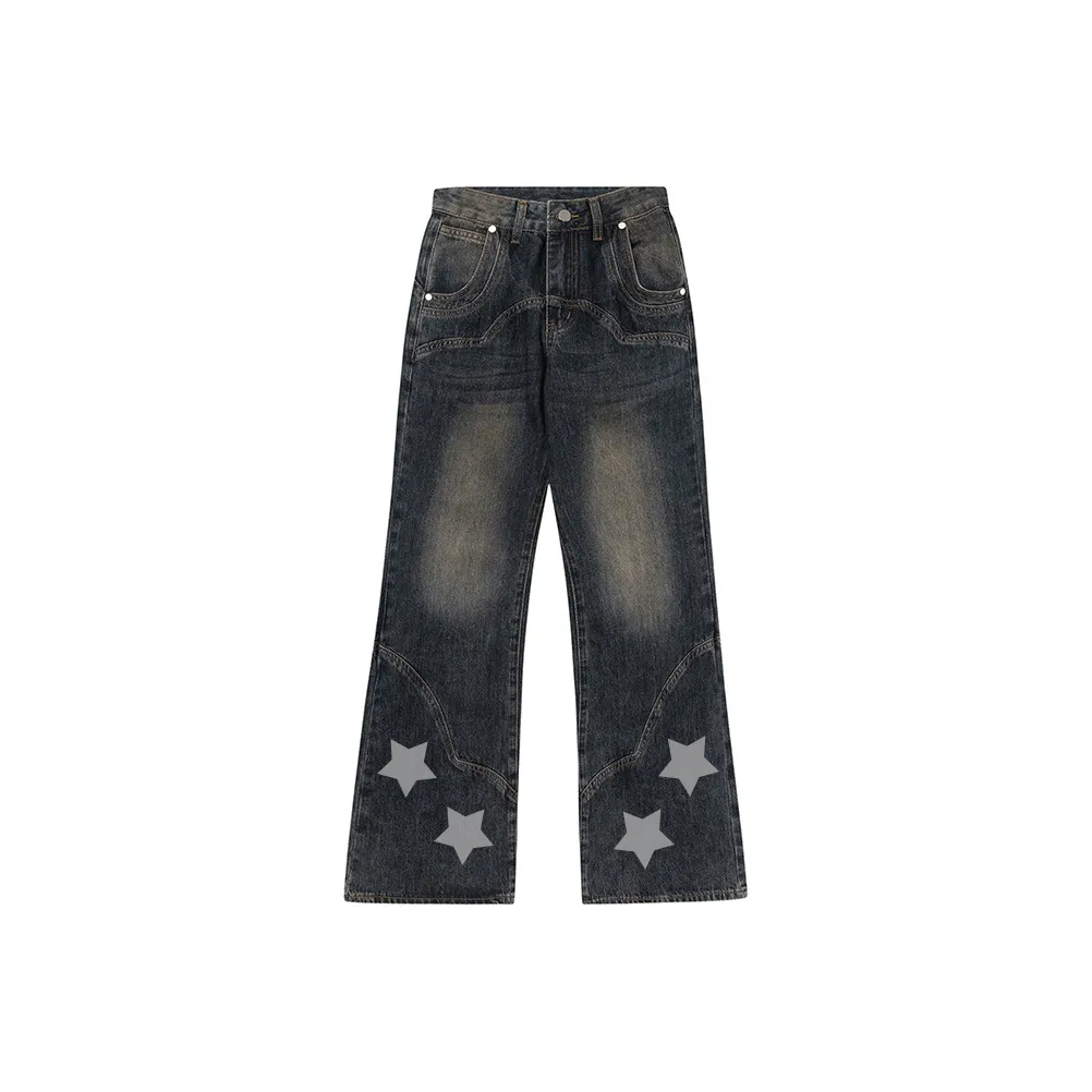 HELEH Luxury Streetwear Stars Print Casual Jeans Women's Concrete Gray