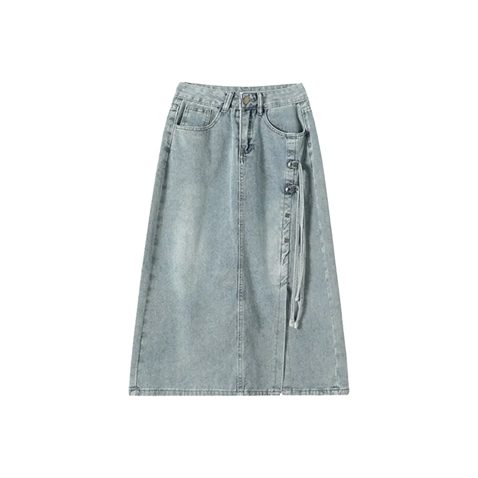 SYEEE WITH U Деним Длинный Юбка Женские Ностальгический синий