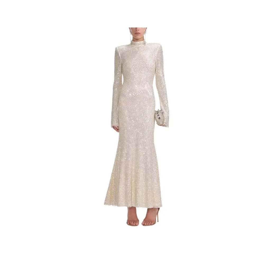 Self portrait New Year Long Sleeved Dresses Women's Light Beige Apricot