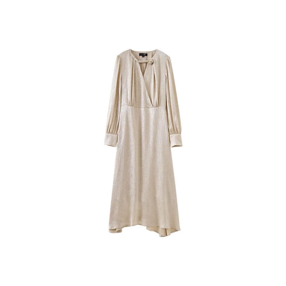 OUNIXUE Длинное платье с длинными рукавами женское шампанское