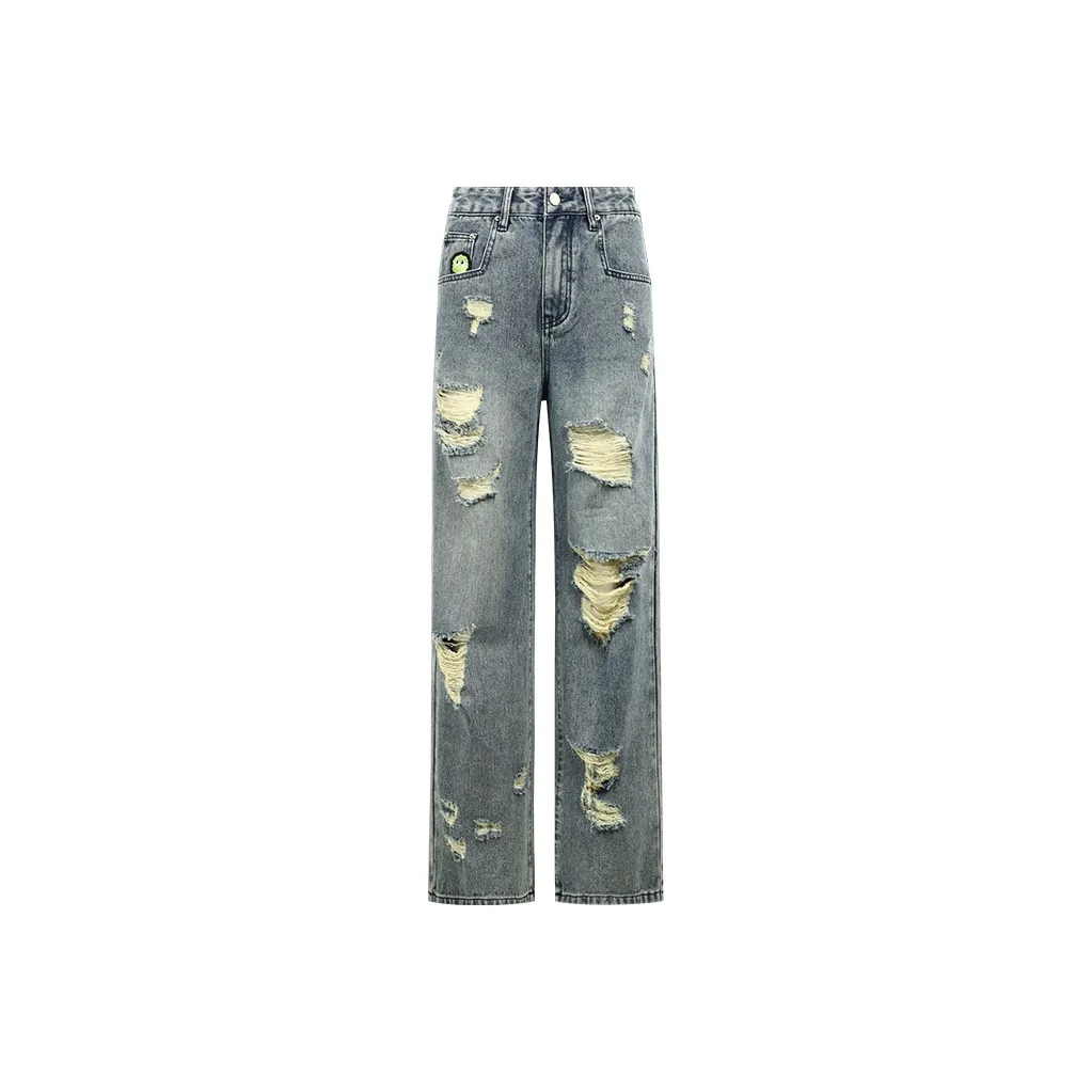Valeria Obbaco Vintage Trendy Distressed Washable Ripped Jeans Unisex Blue