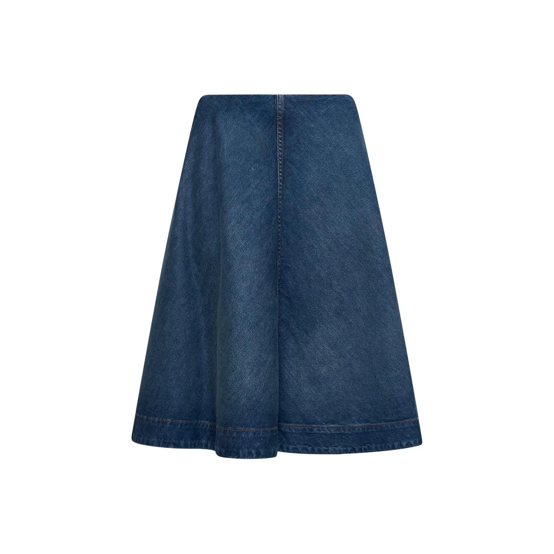 KHAITE Renta Flared Denim Midi Skirt