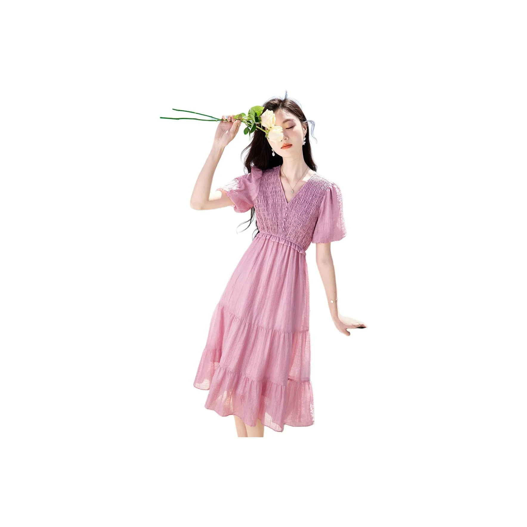Like The Age Of Water Short Sleeved Dress Women's Pink Purple