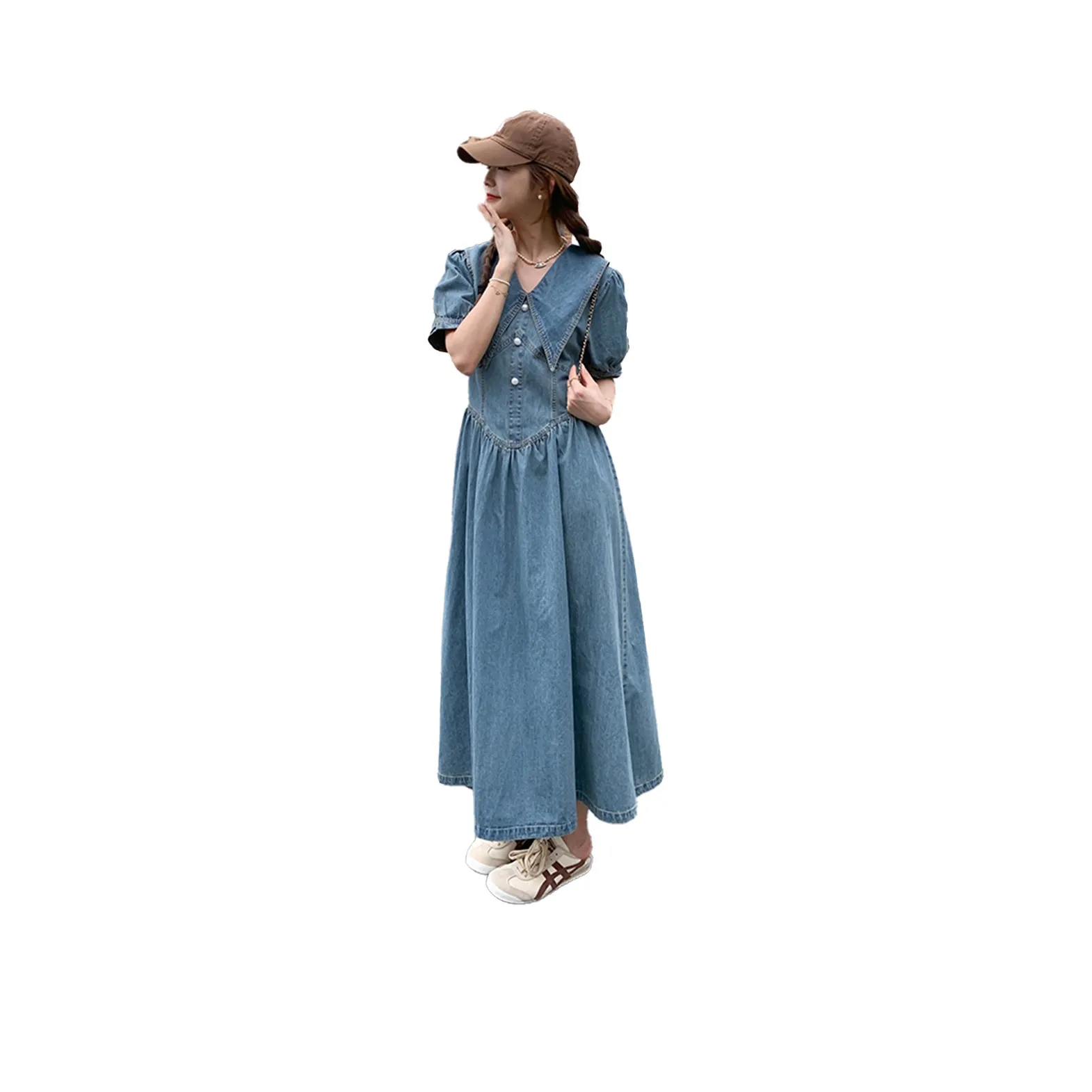 TEME Короткий рукав Платье Женское Джинсовый синий