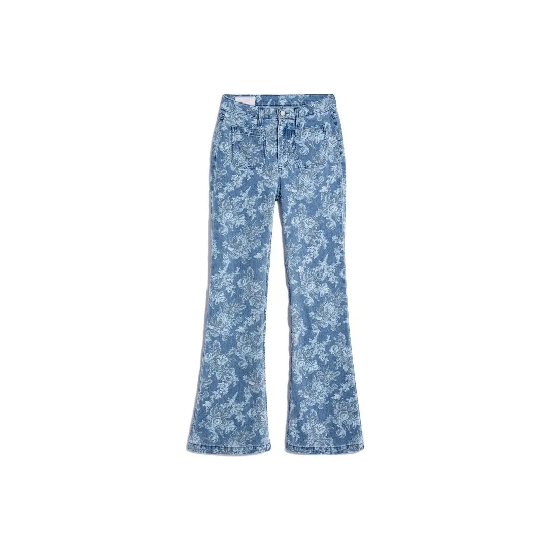 GAP X LoveShackFancy High Rise Floral '70s Flare Jeans With Washwell Indigo Flowers