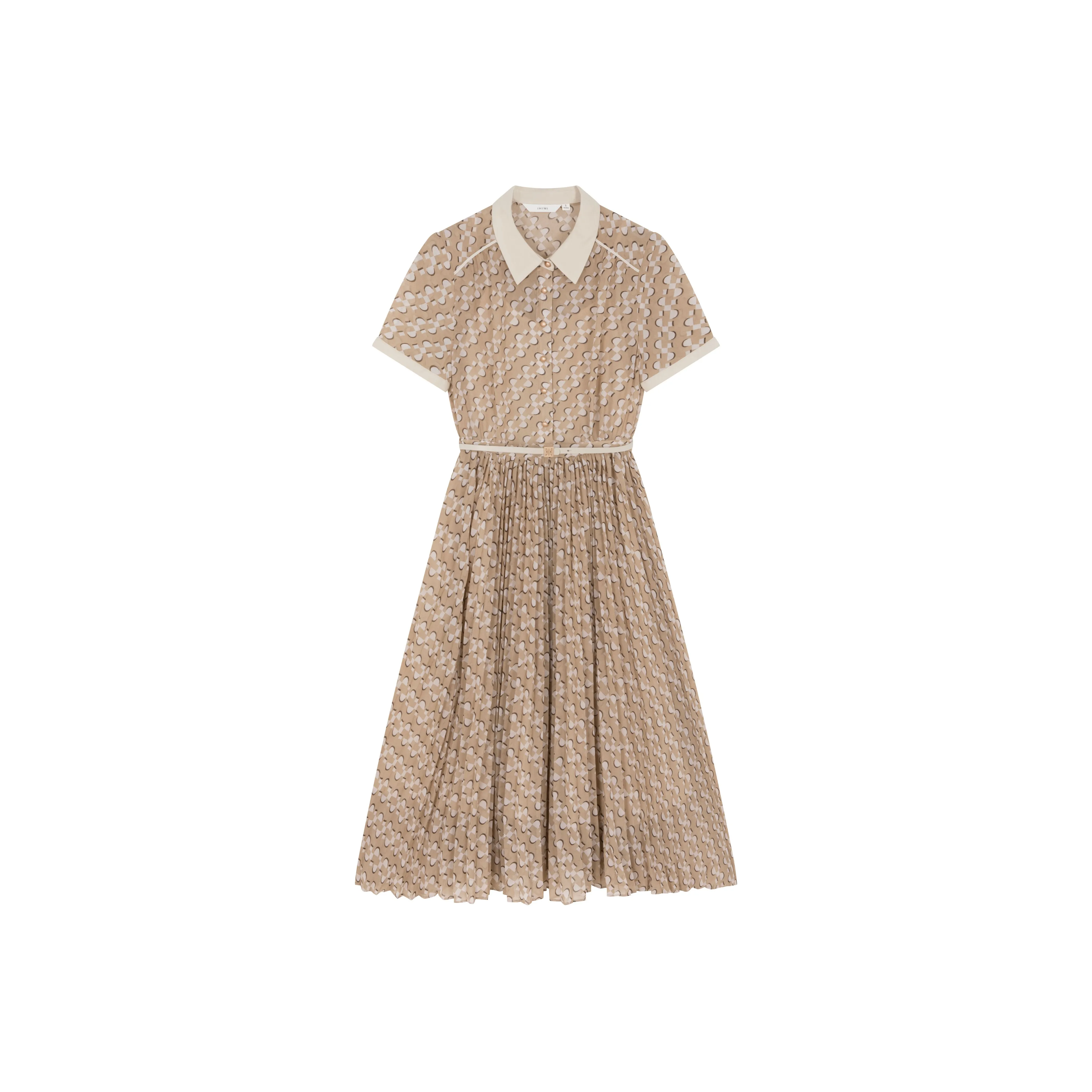 IHIMI Короткий рукав Платье Женское Хаки Геометрический с принтом