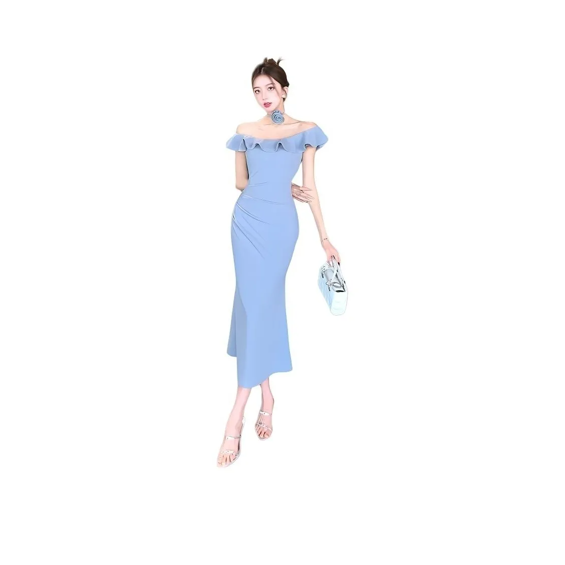 XIAOJUCHUANLI Без рукавов Платье Женское Пыльно-синий