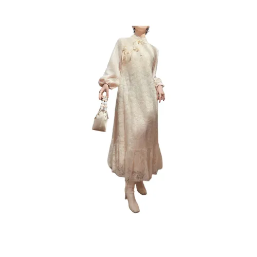 DESIGNER UNCLE Soft Apricot Женские Длинные Рукава Платья