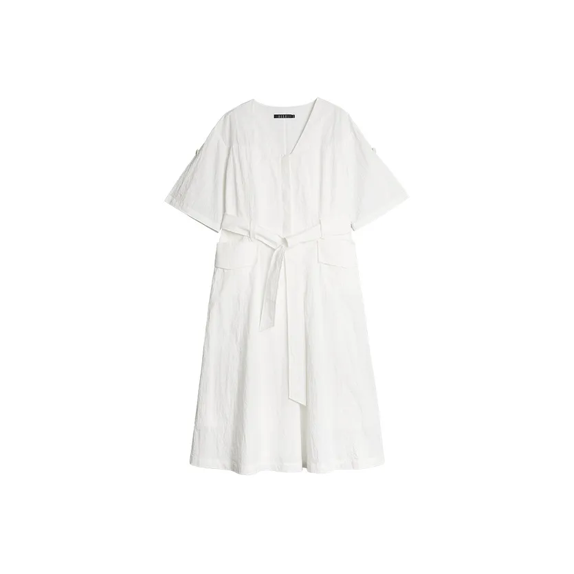 ELLE Короткий рукав Платье Женское Белое