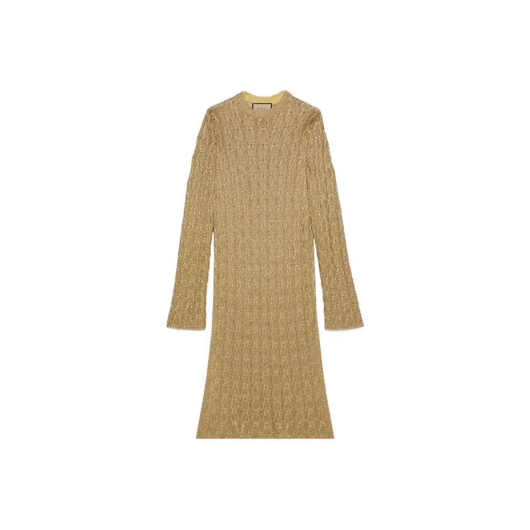 GUCCI Side Slit Cable Knit Midi Dress