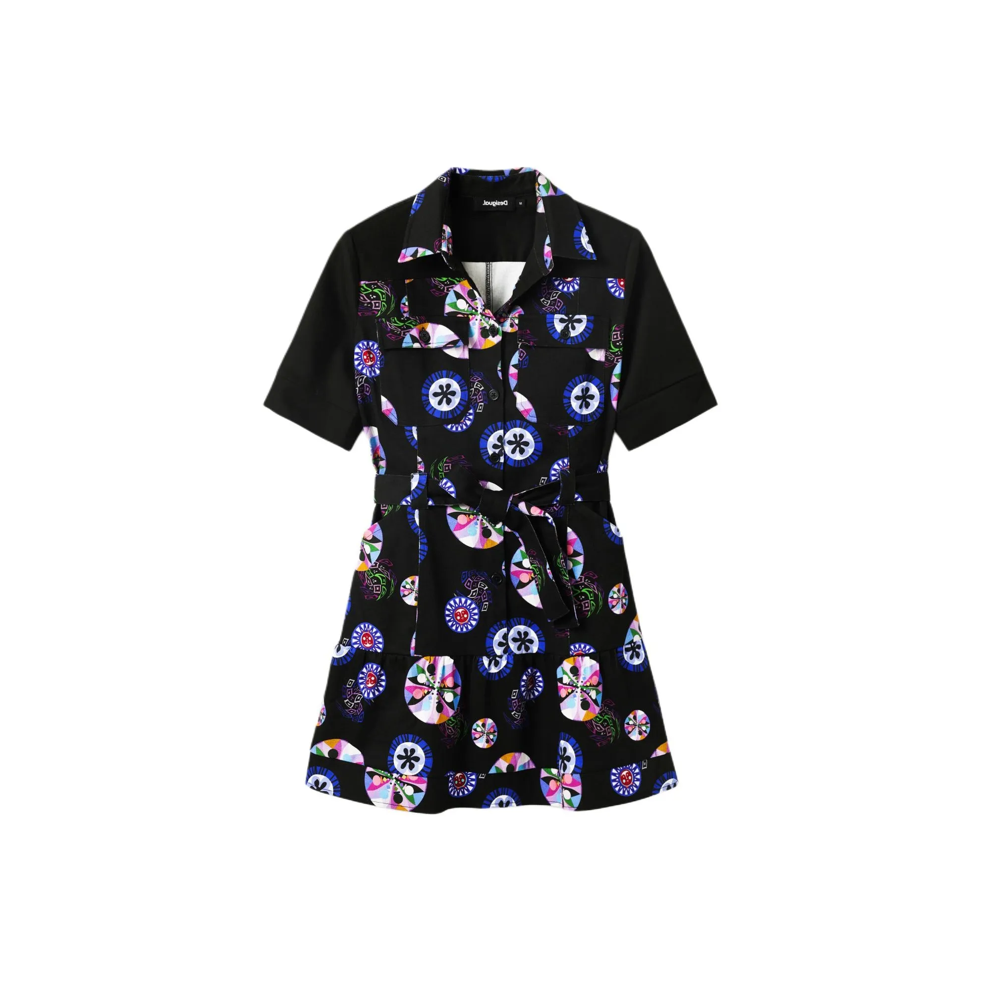 Desigual Vestido Corto Camisero Bolas M. Christian Lacroi Short Sleeved Dress Women's Black
