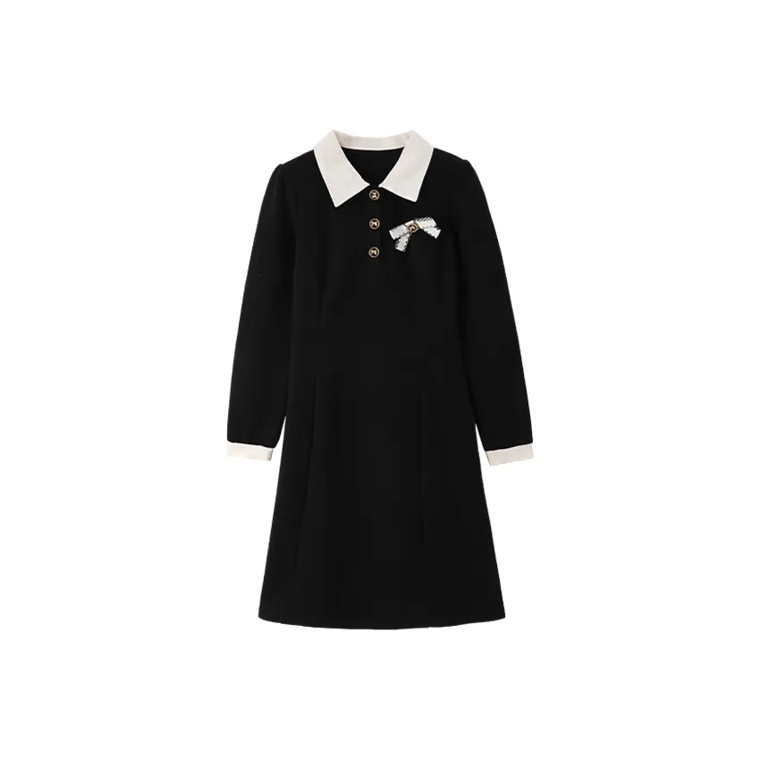 Mo Han Yi Mei Длинный рукав Платье Женское Черное