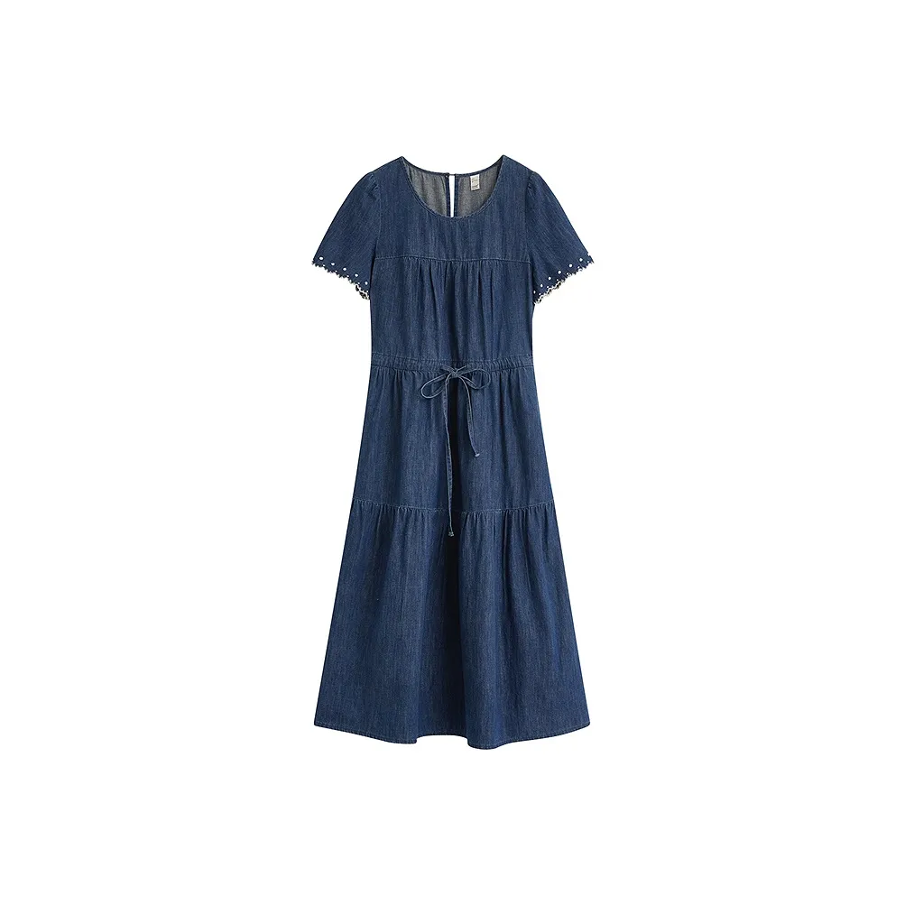 Inman Короткий рукав Платье Женское Темно-джинсовый синий