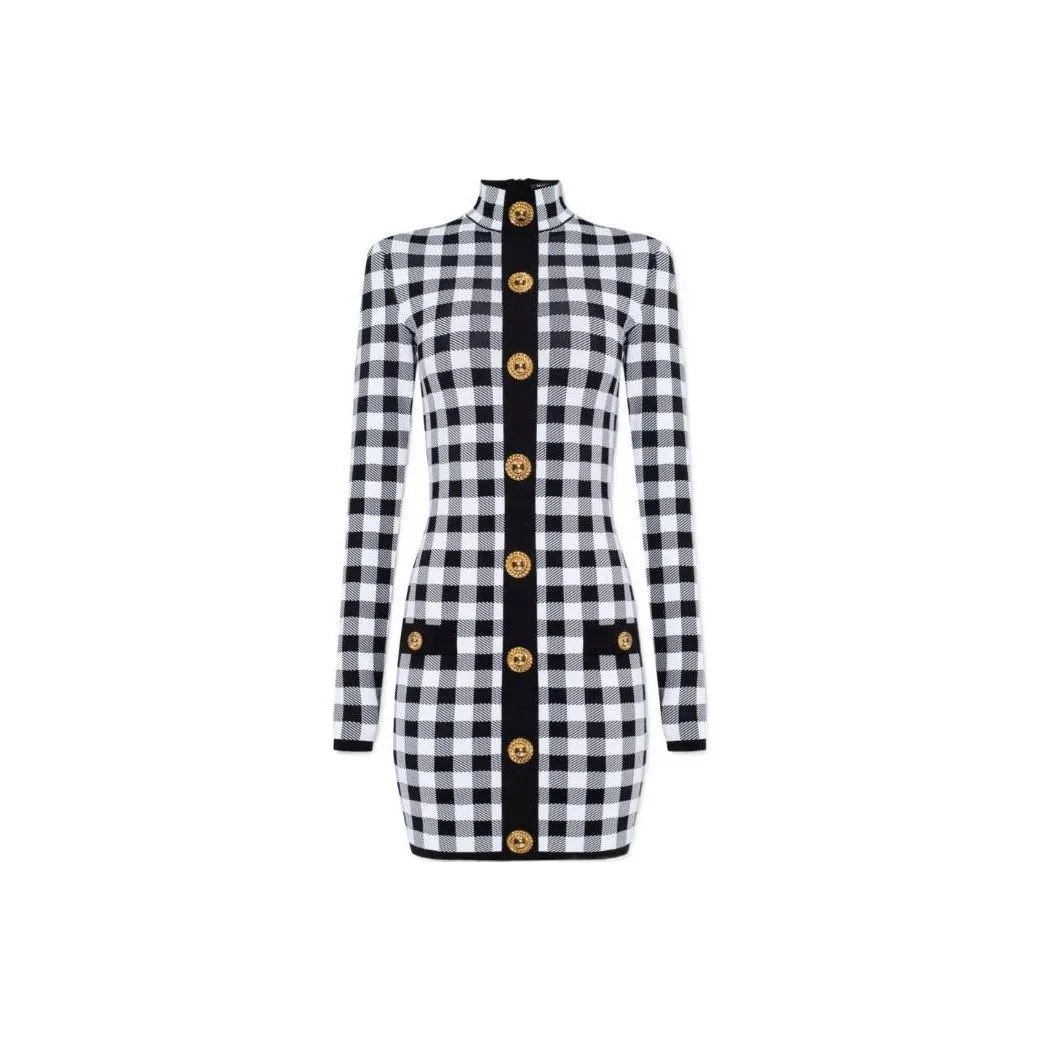 BALMAIN Gingham Fine Knit Dress