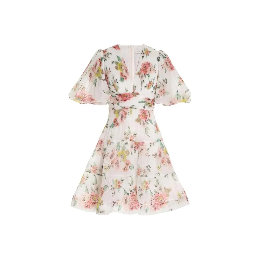 Zimmermann Floral Printed Pleated Mini Dress