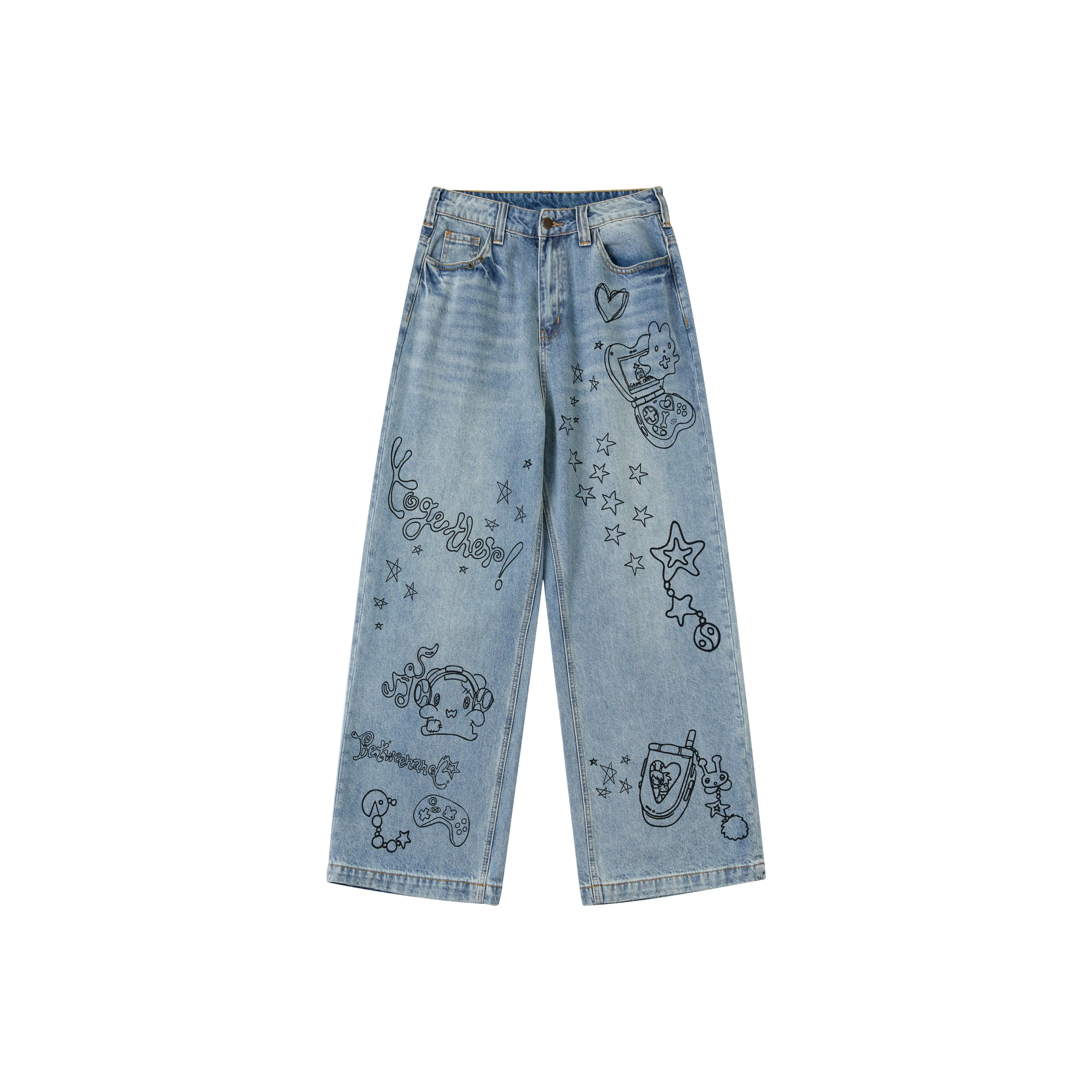 BETWEENAND Джинсы Женские Graffiti Blue