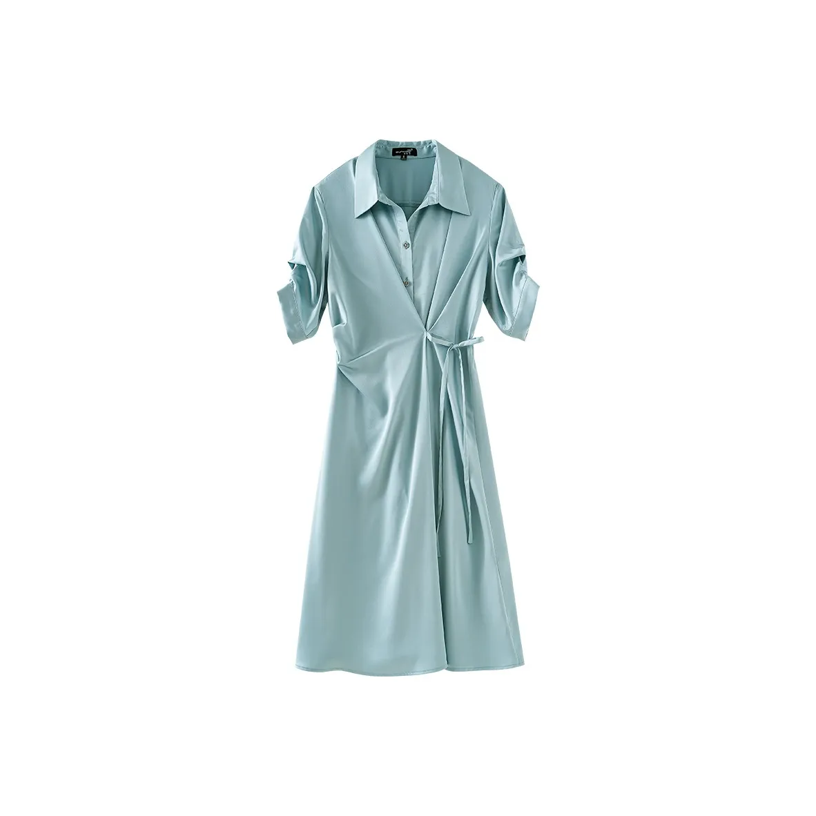 OUNIXUE Летнее Короткое Платье с Короткими Рукавами Женское Бирюзовое