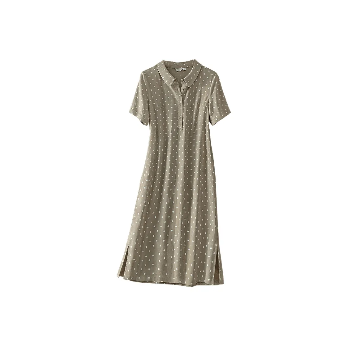Cypress House Короткий рукав Платье Женское Хаки зеленый в горошек