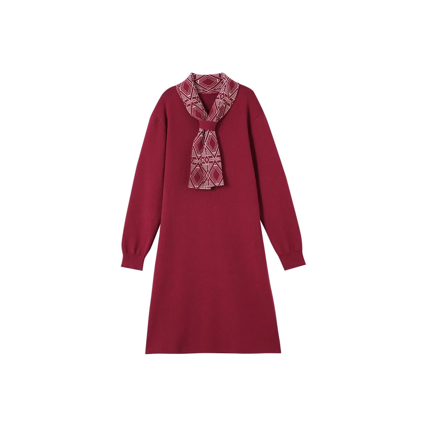 OUNIXUE Длинное платье с длинным рукавом женское темно-красное