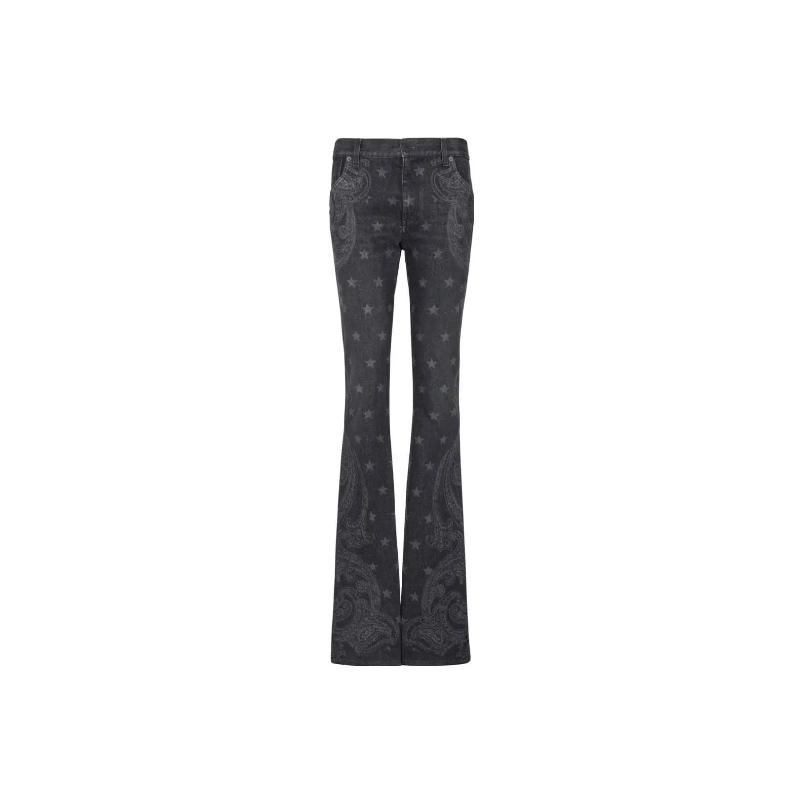 BALMAIN Star Paisley Print Denim Jeans