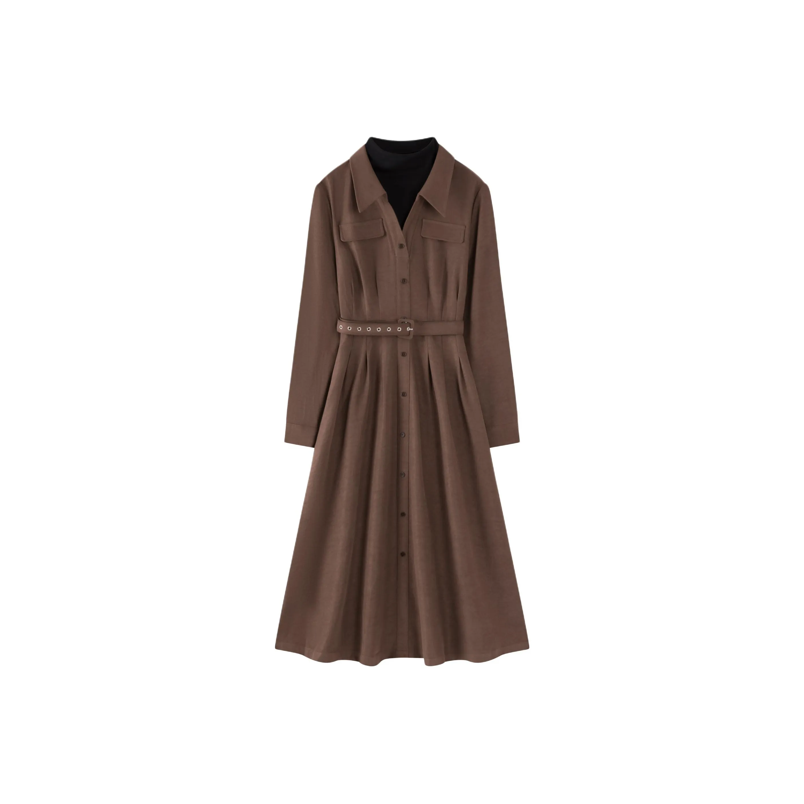 XWI Длинное платье с длинным рукавом женское кофейного цвета