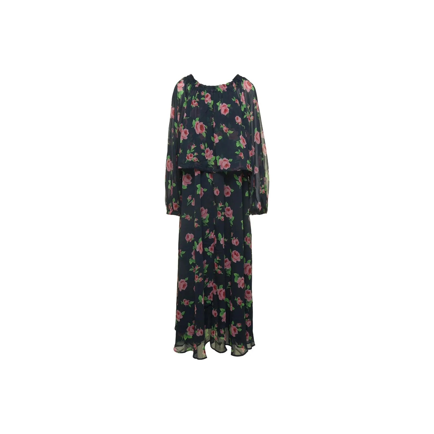 Rotate Flower Printed Chiffon Maxi Dress