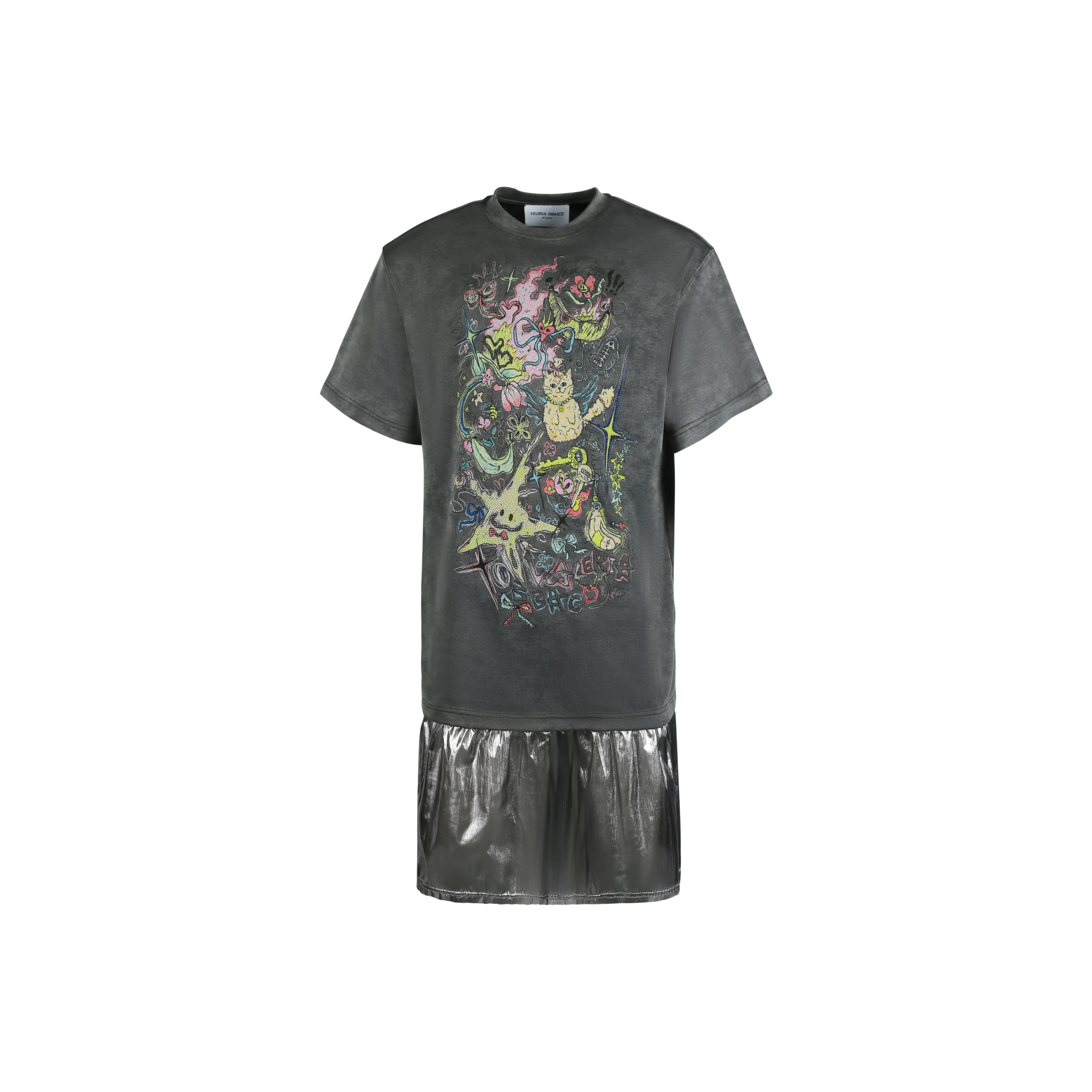 Valeria Obbaco Короткий рукав Платье Женское Черное Серое