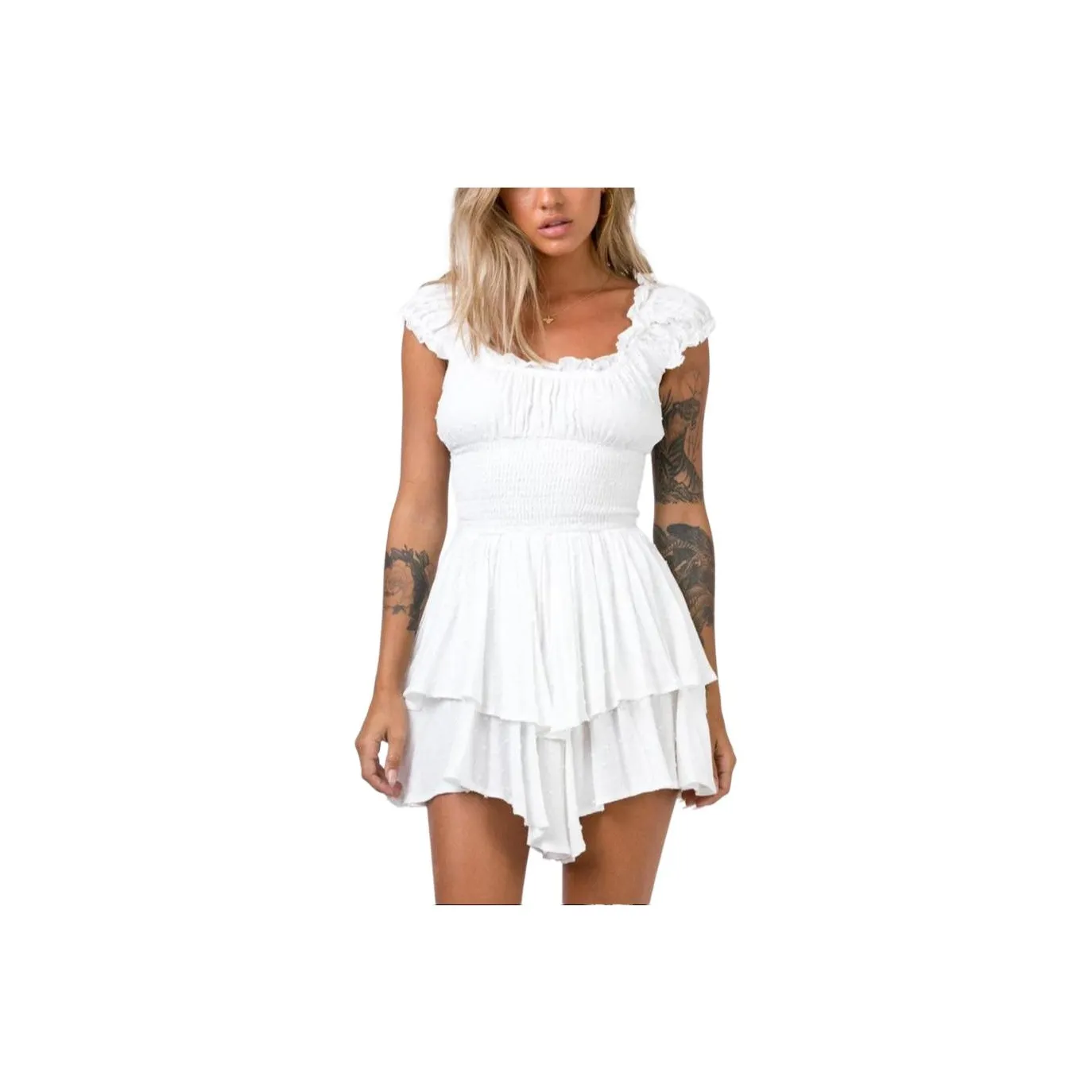 PRINCESS POLLY THE LOVE GALORE ROMPER WHITE LOWERIMPACT Short-Sleeved Dresses Women's White/White