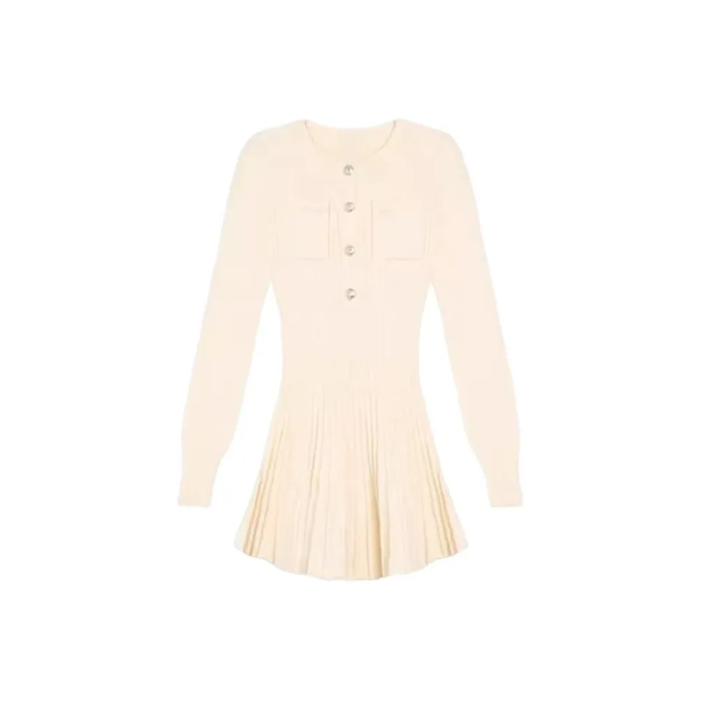 KEAB Длинное платье с длинными рукавами женское кремово-абрикосового цвета