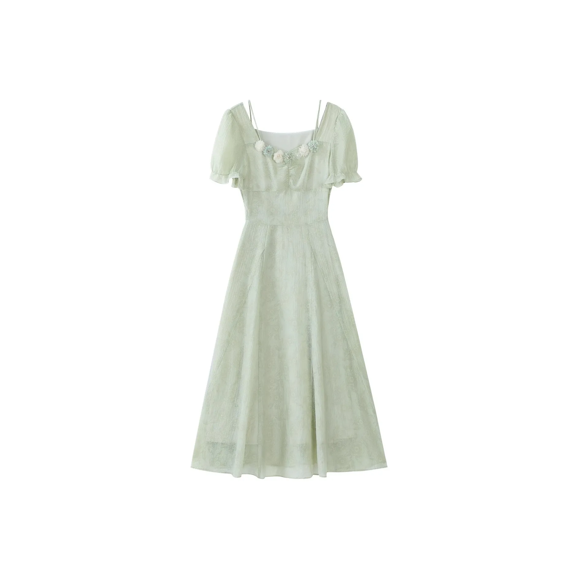 ALXNAN Короткий рукав платье женское цвет зеленый Матча