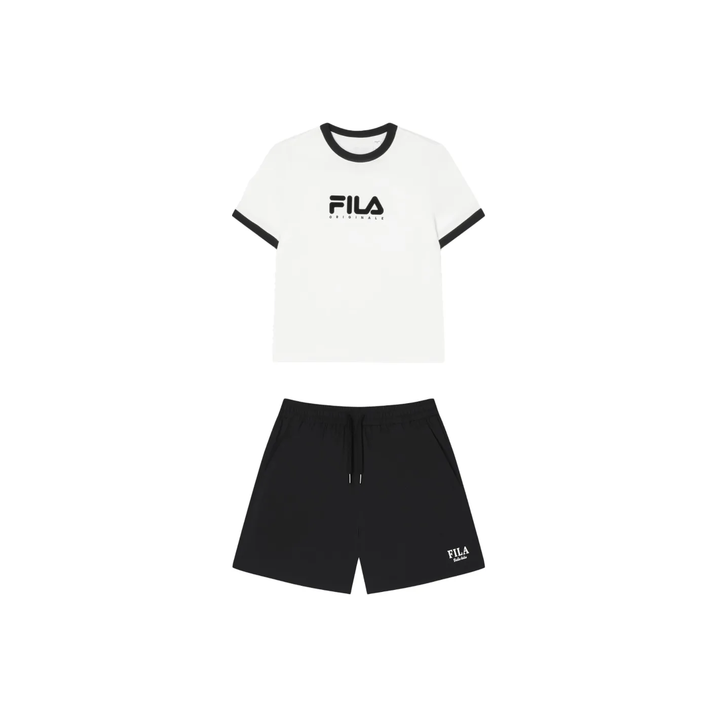 FILA Casual Suits Women's Clothing Set Cloud White Top+Black Shorts