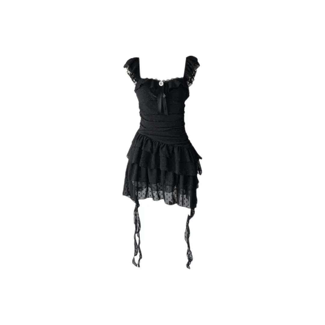 ABBY GODDESS Короткое платье с короткими рукавами женское черное