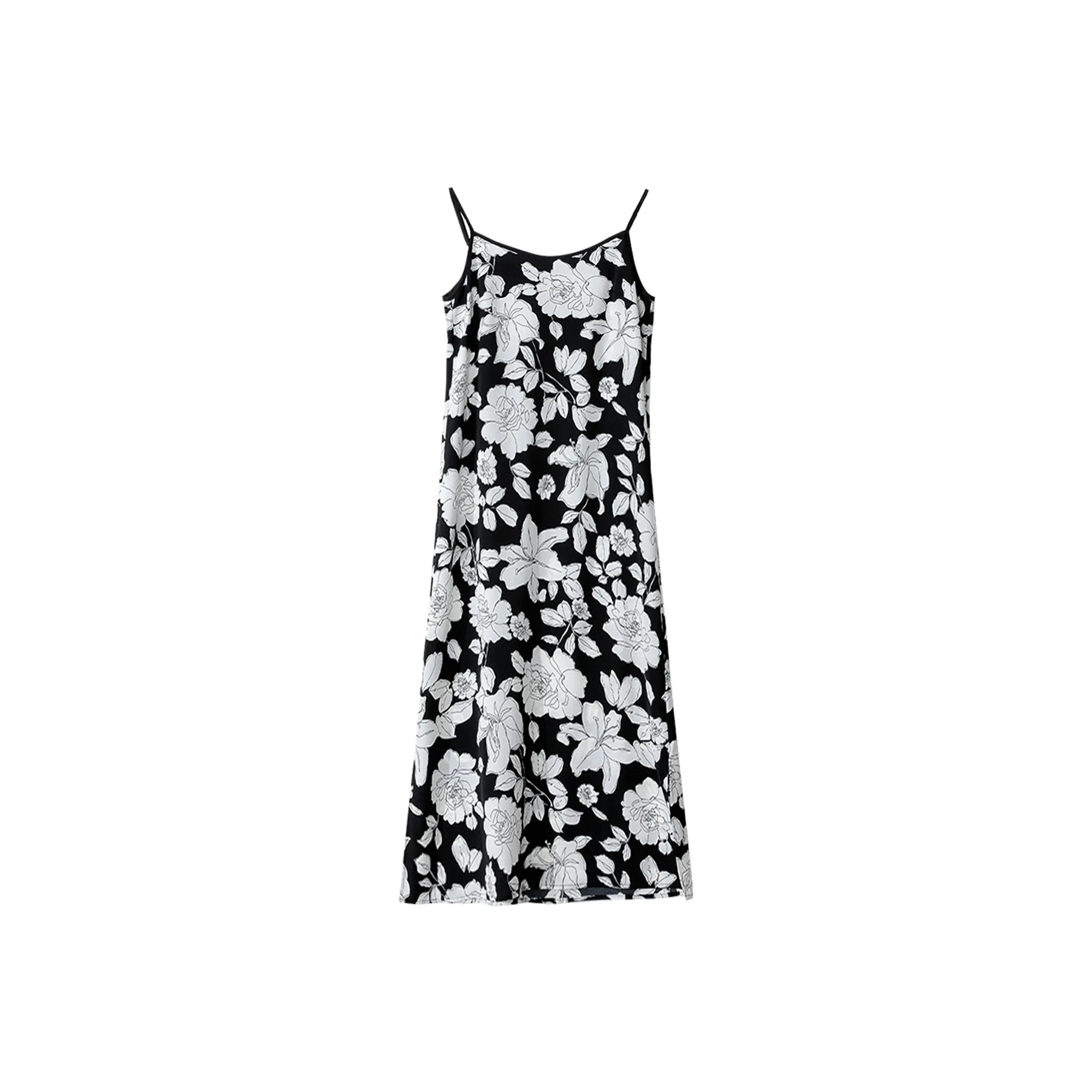 Wbwq Slip Dress Women's Black And White Floral
