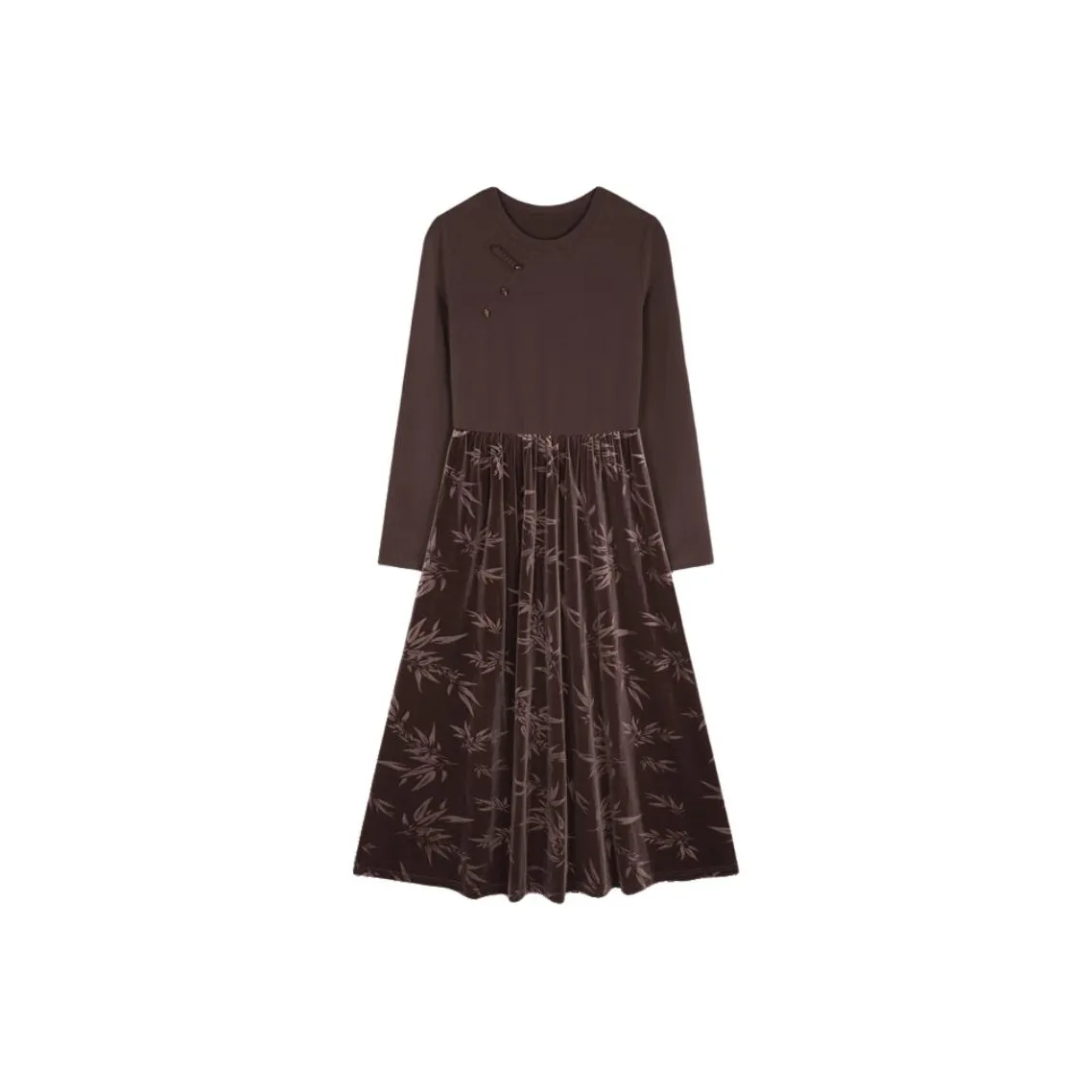 Mo Han Yi Mei Длинный рукав Платье Женское Кофейное