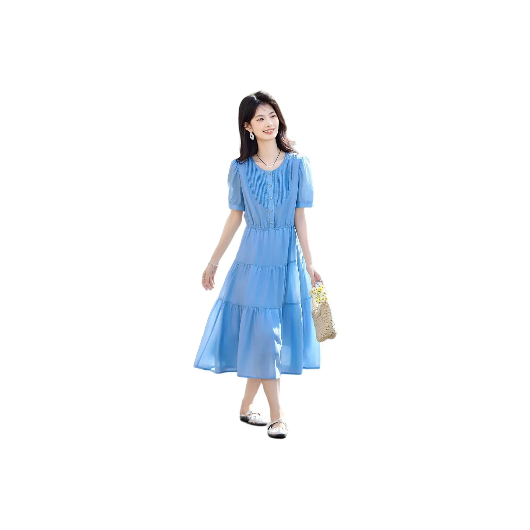 Still Quiet Короткий рукав Платье Женское Синий