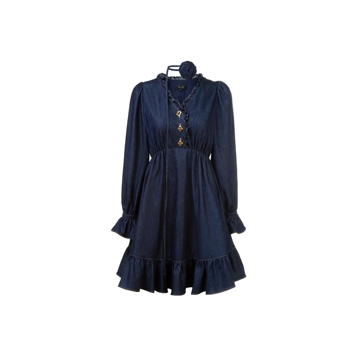 AIVEI Длинное платье с длинными рукавами женское джинсовый синий