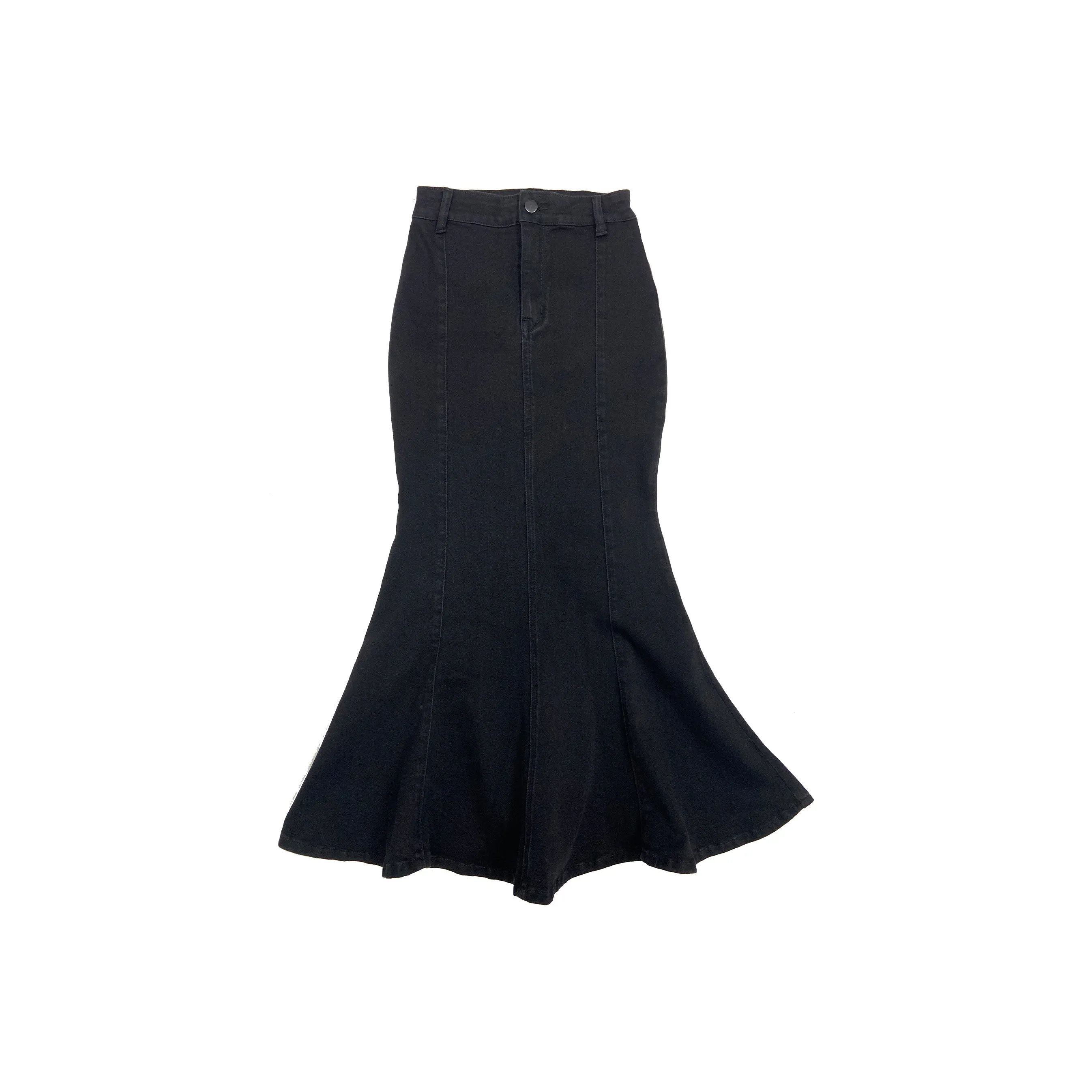 Wen Shan Деним Длинная Юбка Женская Черная