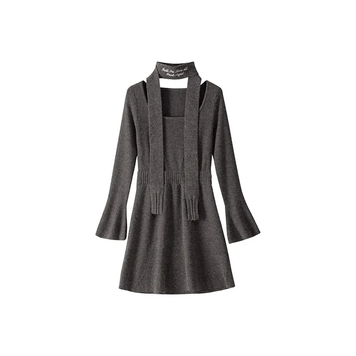 BANANA CICI Темно-серый Женские Длинные Платья с Рукавами