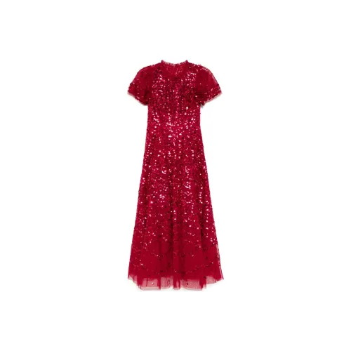 NEEDLE & THREAD Red Женские Короткие Платья с Коротким Рукавом