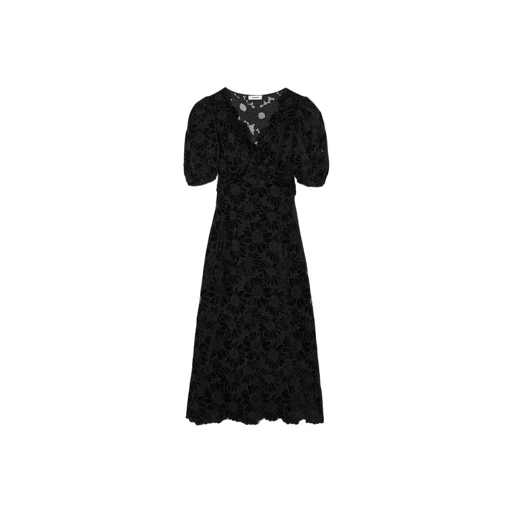 Sandro Floral-embroidered Cut-out Midi Dress